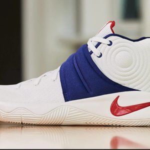 2016 Kyrie 2s in white/university red-deep royal blue. USA team edition.